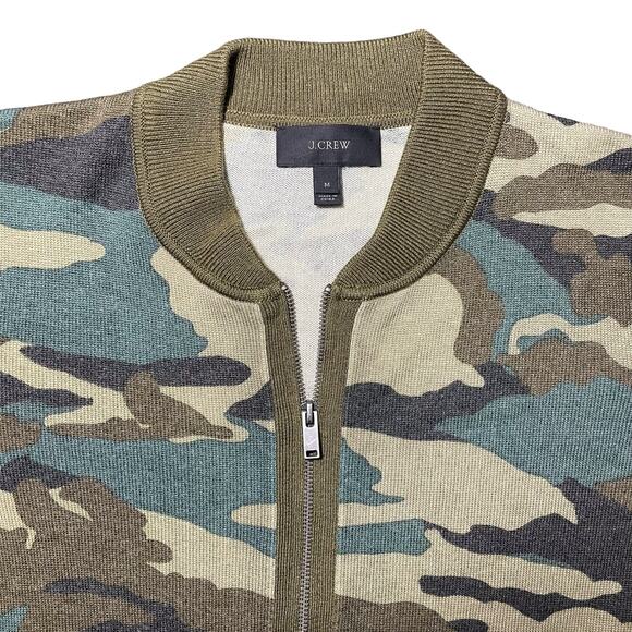 J. Crew Camouflage Camo Print Bomber Jacket Wool Blend Tie Waist - Size Medium - Picture 1 of 11